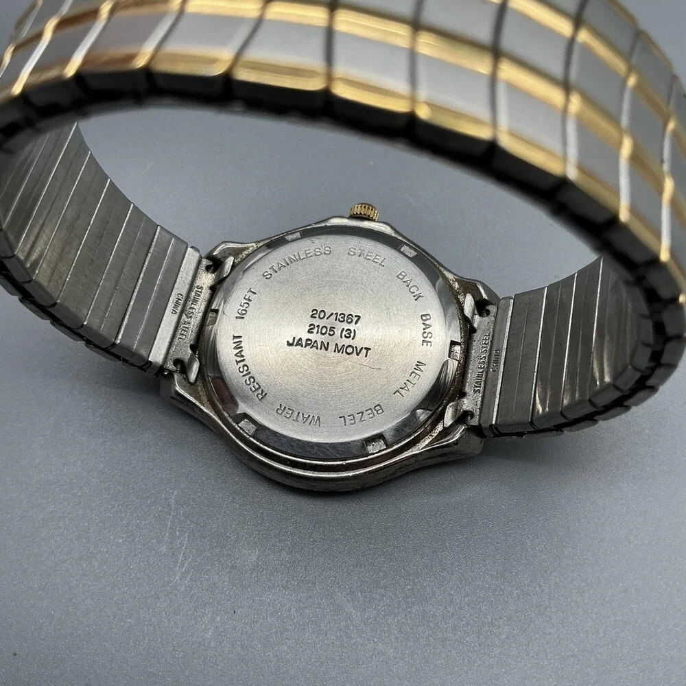 Armitron 20/1367 Mens Watch 37mm Silver Gold Two Tone Stretch Day Date New Batt